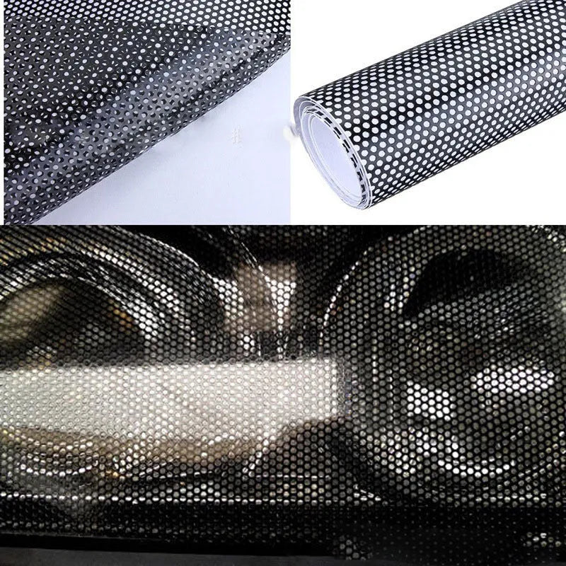 Perforated automotive colour changing film sheet measuring 30cm by 106cm with mesh design