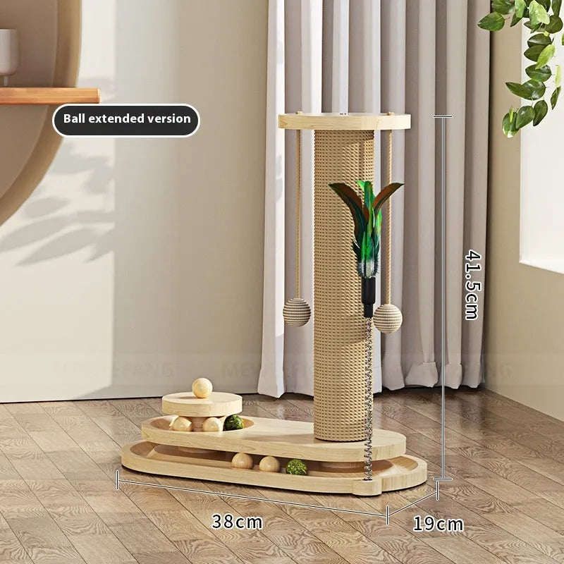 Solid wood cat scratching post with rotating turntable in various style options