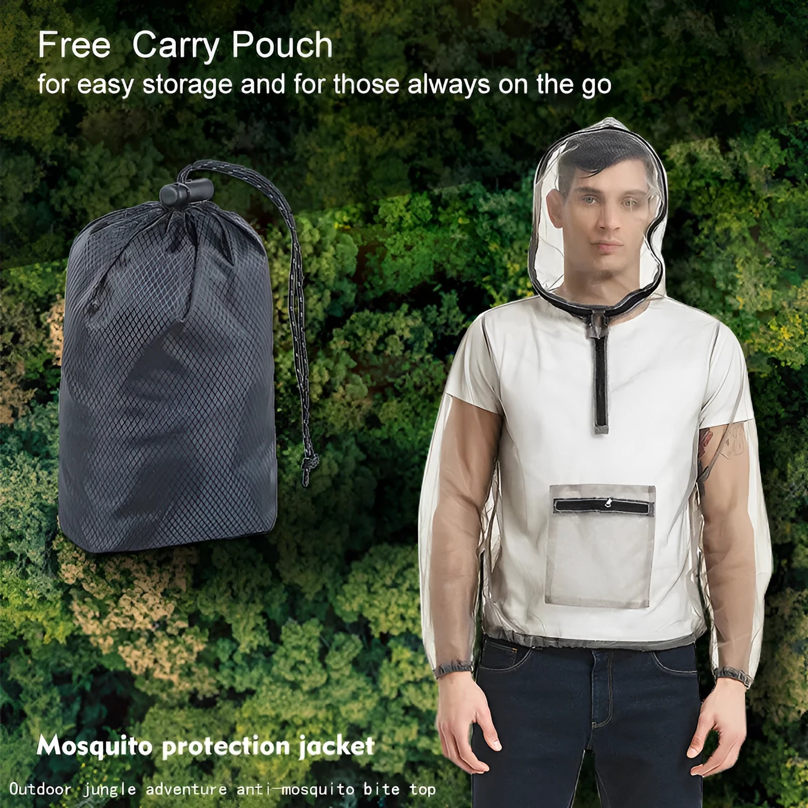 Smoky grey breathable mesh outdoor jacket with insect-proof design for hiking and camping