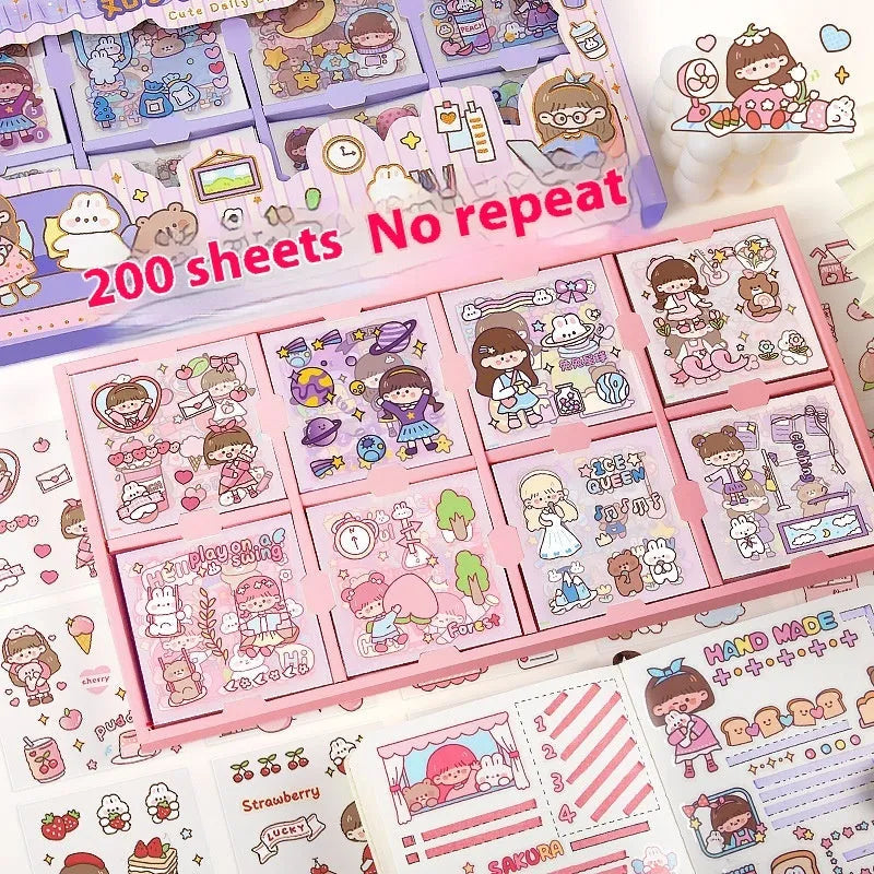 Children's reusable sticker book with five themed designs including cute characters and scenes