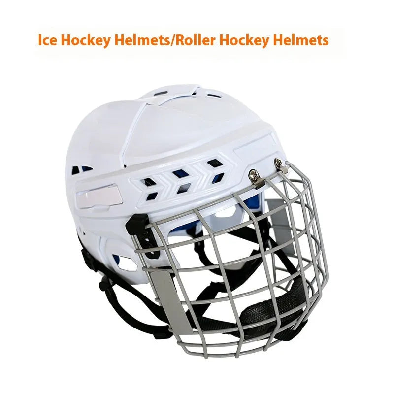 Ice hockey protective helmet with carbon steel face mask and impact-resistant shell