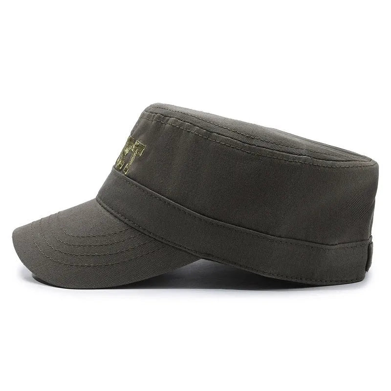 Men's adjustable cotton flat-top peaked cap in multiple colours offering sun protection