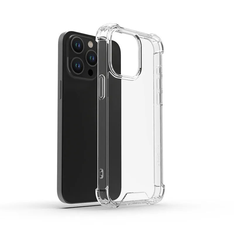 Transparent TPU PC phone case with anti-fingerprint surface and drop-resistant airbag design for iPhone