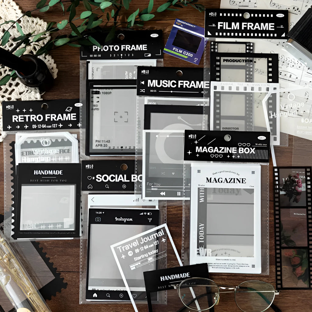 15 sheets of retro frame stickers with transparent PET backing for journal decoration