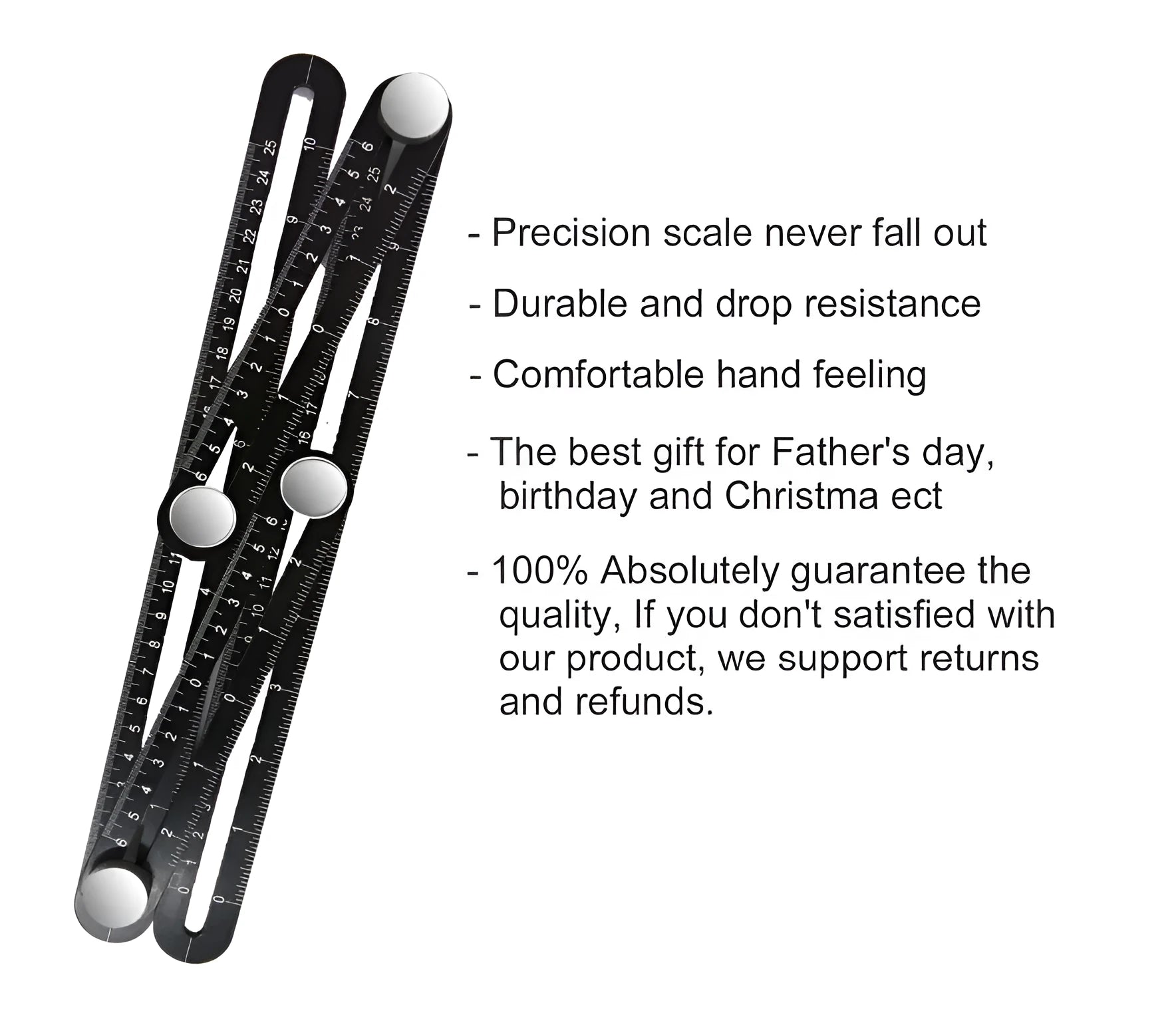 Four-sided aluminium alloy ruler template tool with inch and centimetre markings for measuring angles