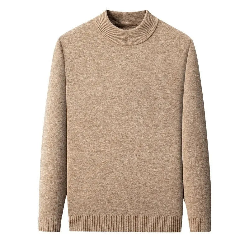 Men's fine wool half turtleneck pullover in a solid colour, shown in regular fit with long sleeves.