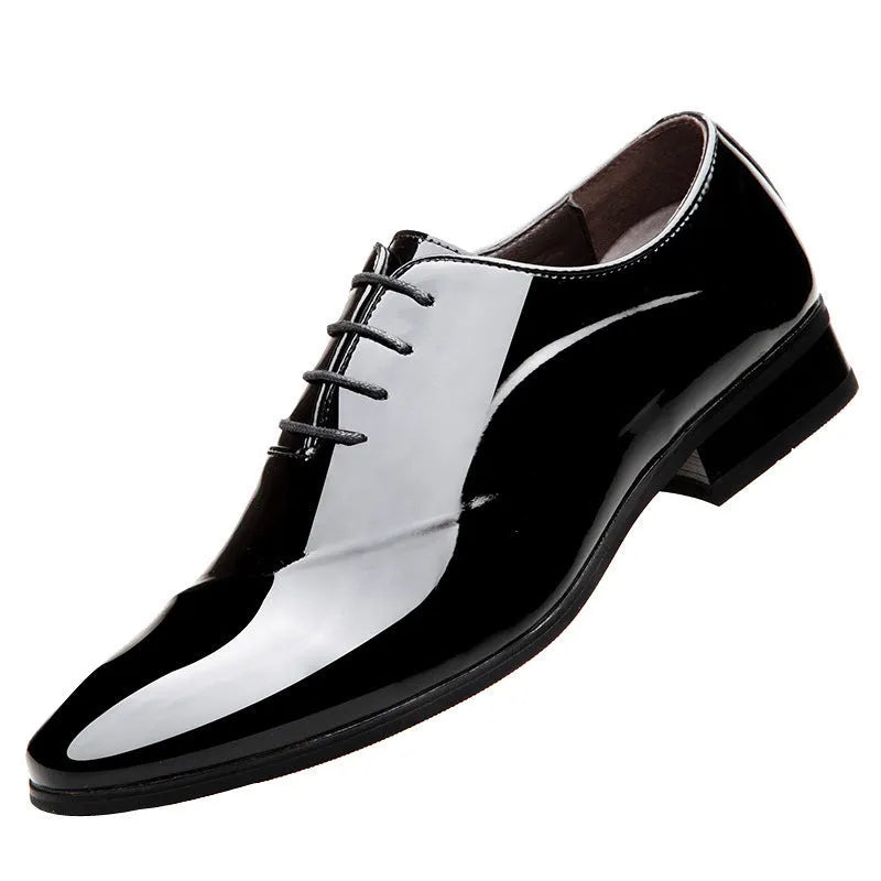 Men's black and brown business formal leather shoes with pointed toe and artificial PU upper