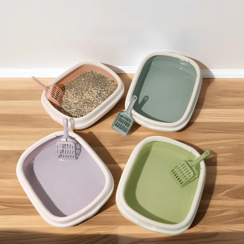 Plastic cat litter tray with scoop in blue color anti-splash design