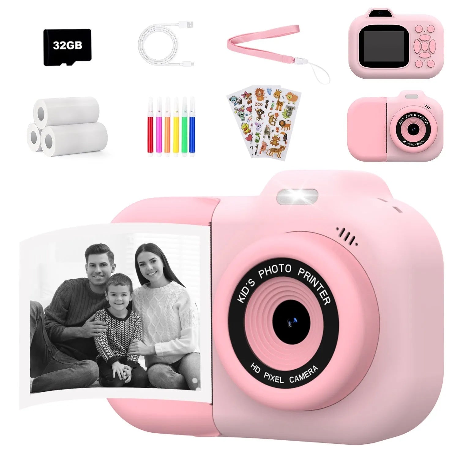 Children's plastic digital camera toy in pink, blue or purple with video recording and game functions