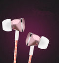 Black wired in-ear earphone with heavy bass 10mm driver and built-in microphone on white background