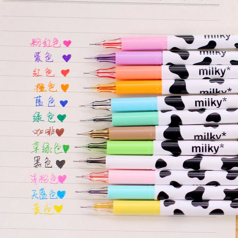 Cow colour gel pen set with 12 coloured refills and 0.38mm tips in plastic case