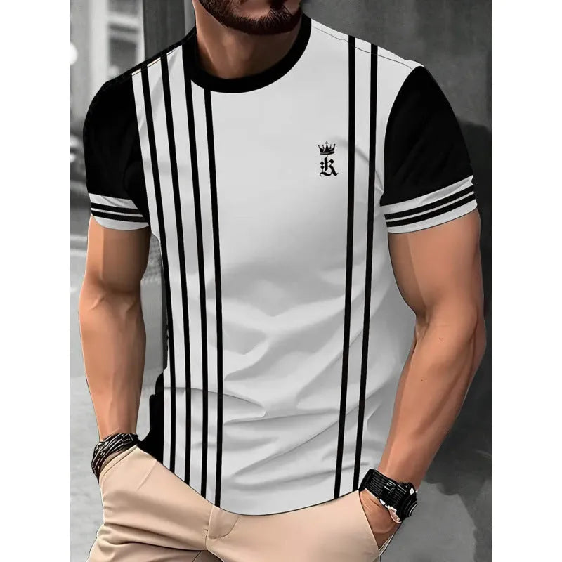 Men's loose fit short-sleeved T-shirt with digital 3D printed striped design in multiple colour options