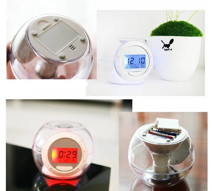 White colorful natural sound alarm clock with large LCD display and seven colour cycle light