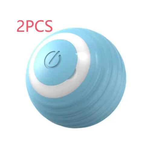 Blue automatic rechargeable self-moving cat toy ball on floor