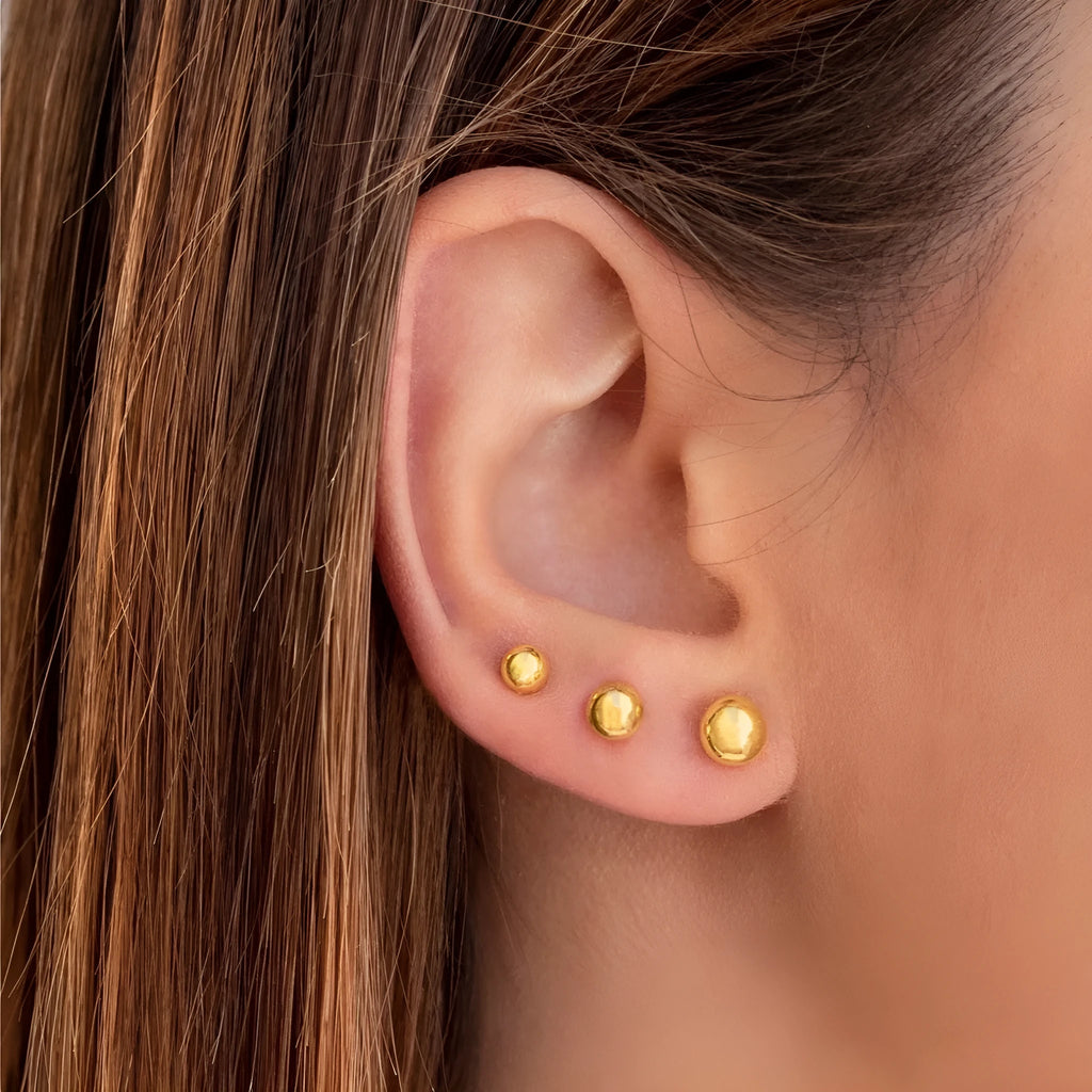 Stainless steel ball stud earrings with gold or silver electroplated finish in 3mm to 6mm sizes