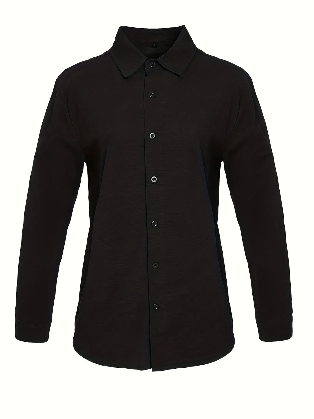 Linen casual men's shirt black long-sleeved lapel collar loose fit