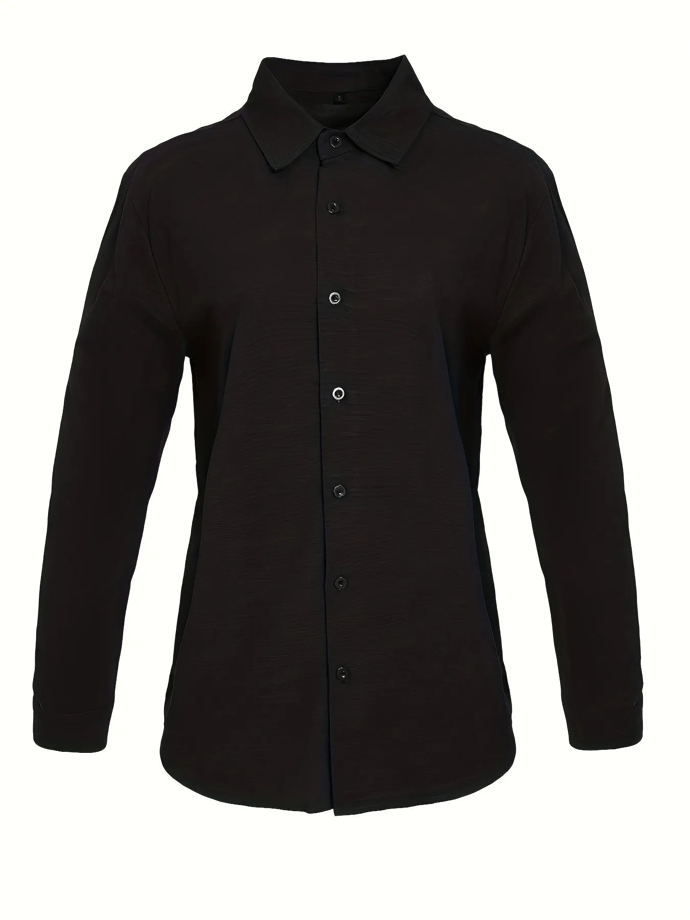 Linen casual men's shirt black long-sleeved lapel collar loose fit