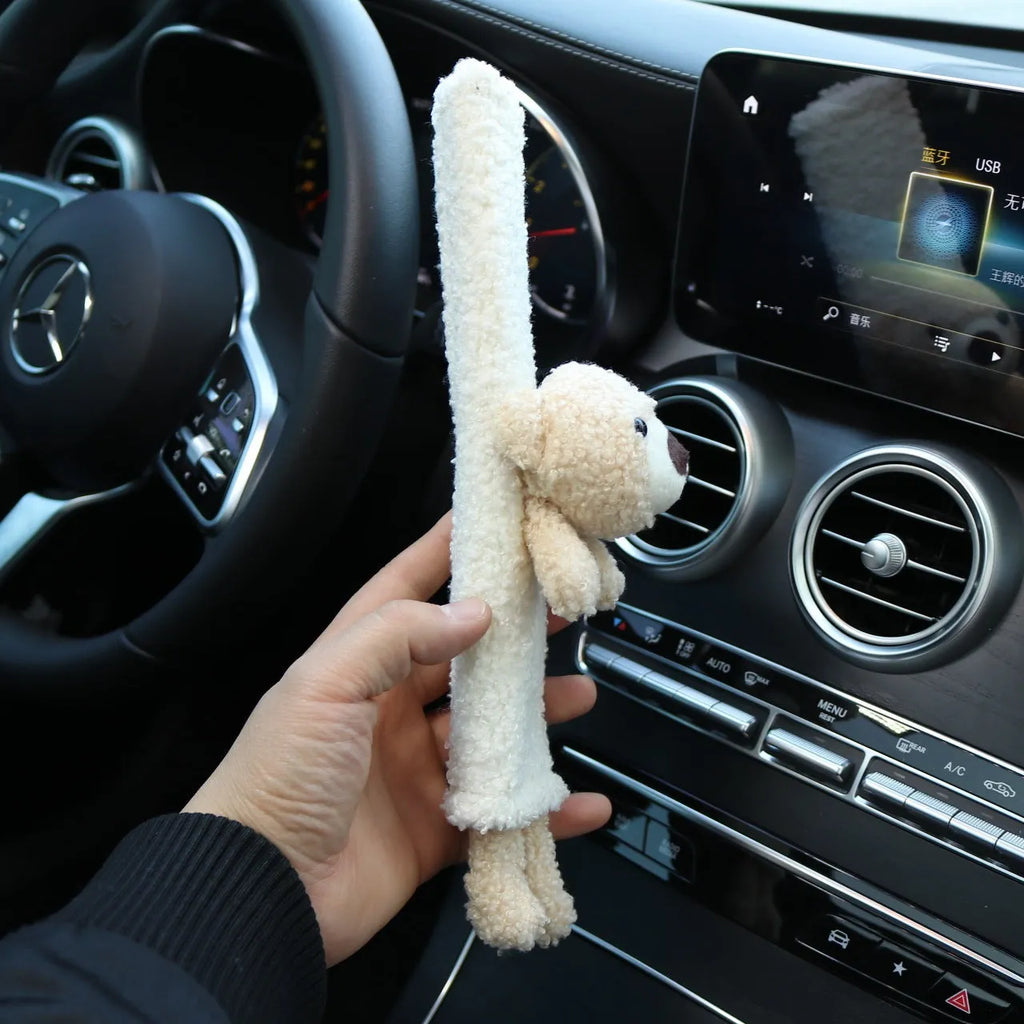 Cartoon plush car seat belt shoulder protector with bear and rabbit designs in soft lamb wool