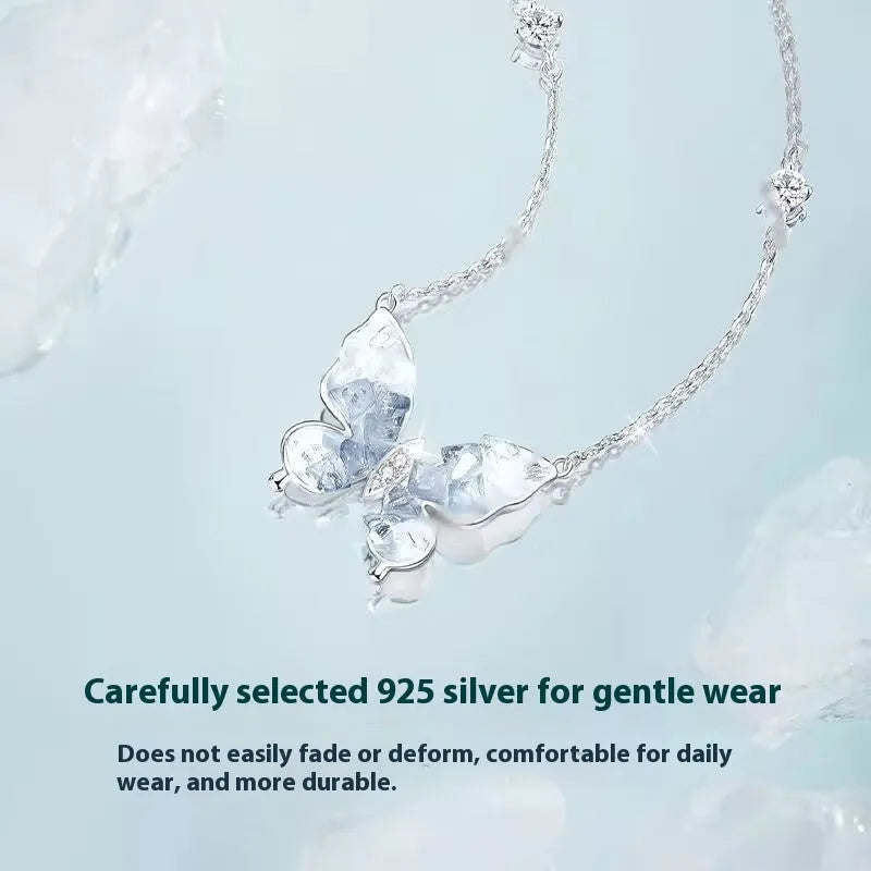 S925 silver butterfly necklace with electroplated pendant on an adjustable O-ring chain.