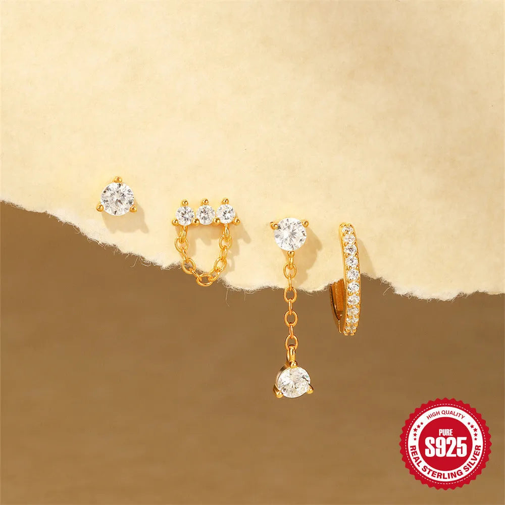 S925 sterling silver earrings with geometric clover petal design in gold tone finish
