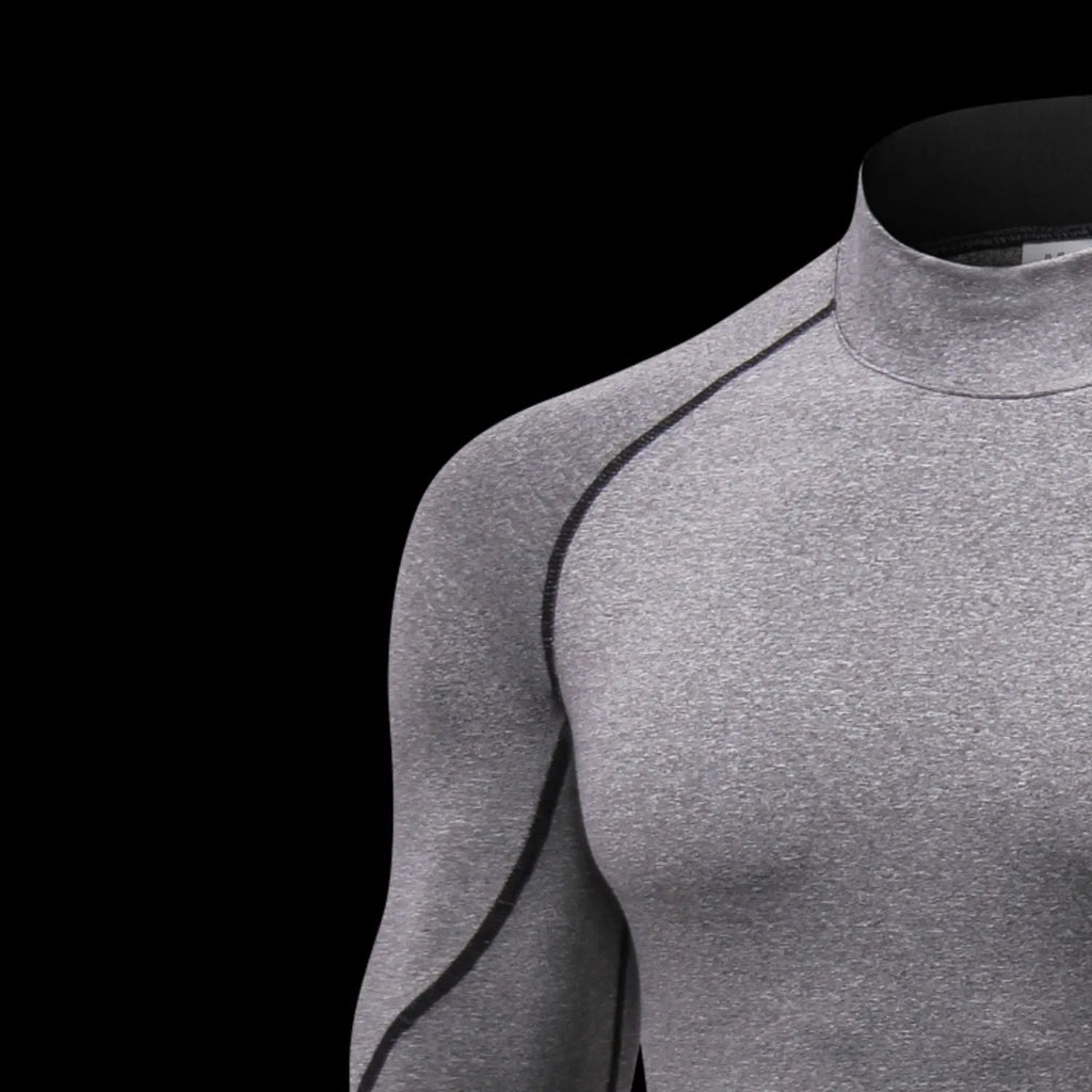 Quick-drying polyester collar sweater for men in black with dark grey line detail