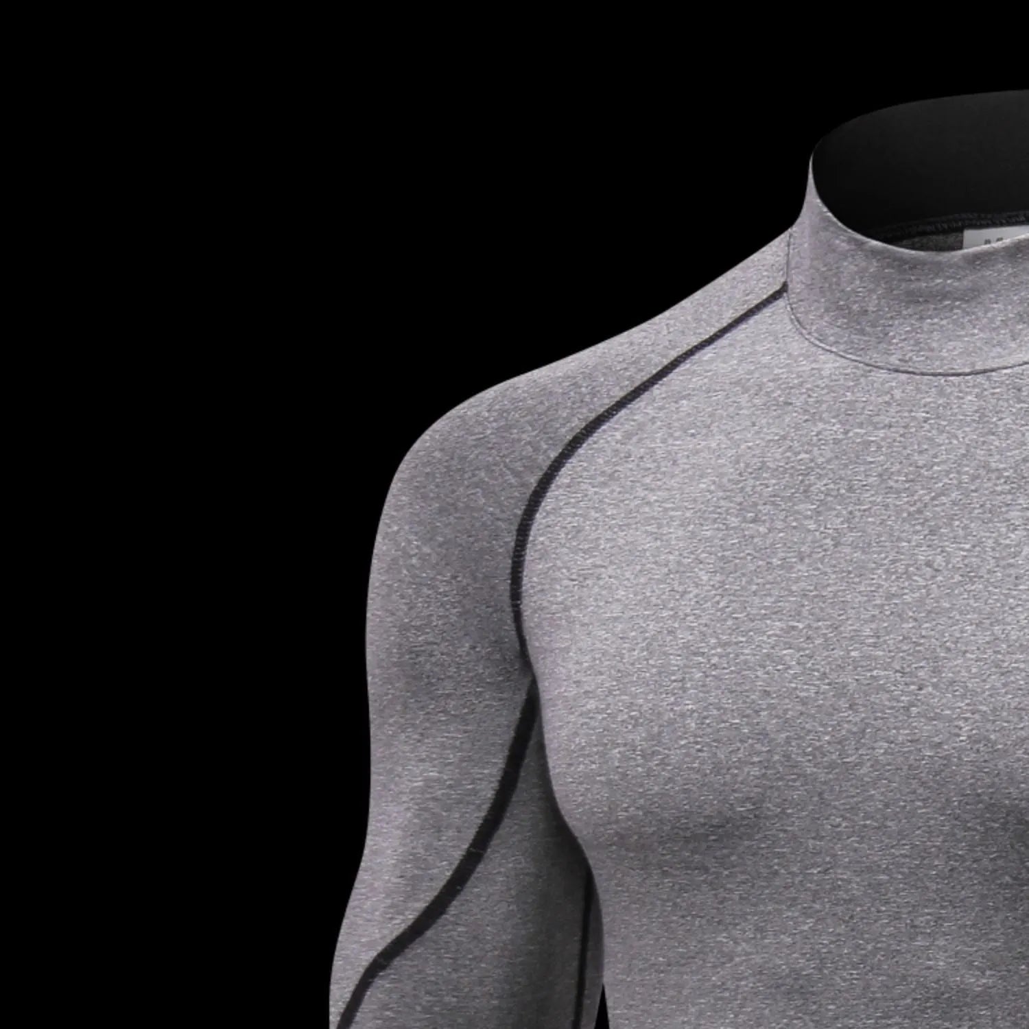 Quick-drying polyester collar sweater for men in black with dark grey line detail