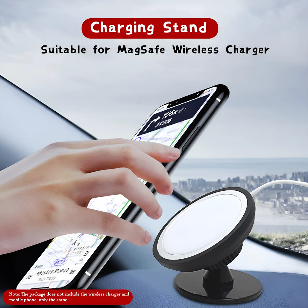 Black magnetic car phone holder showing snap-in design for mobile devices