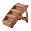 Foldable thickened plastic pet step ladder with non-slip mat in beige colour