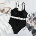 Black women's high waist bikini swimsuit with sling-split design and sleeveless top