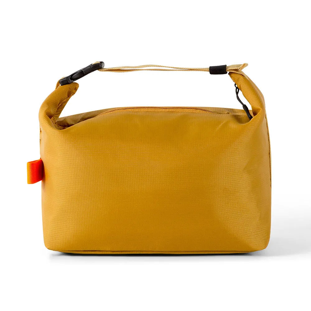Japanese style insulated lunch bag in Oxford cloth with grey colour, showing dimensions.