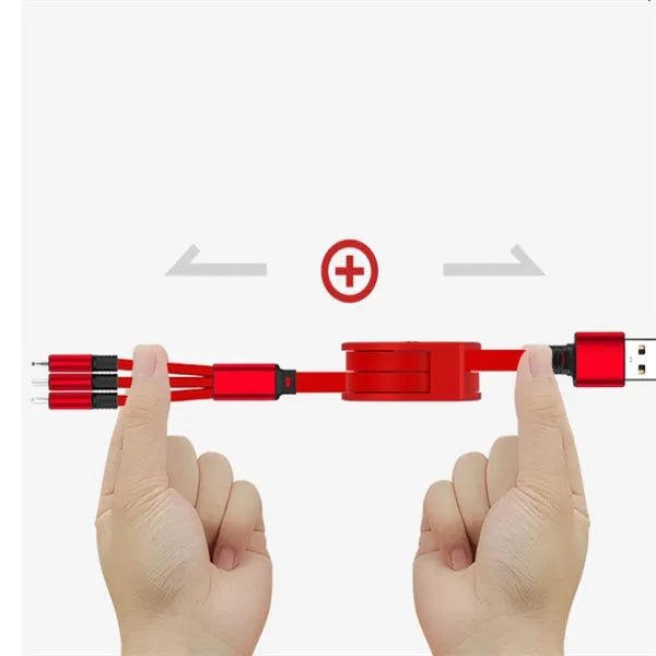 3 in 1 telescopic charging cable extended to 120 cm length with TPE wire and titanium connectors