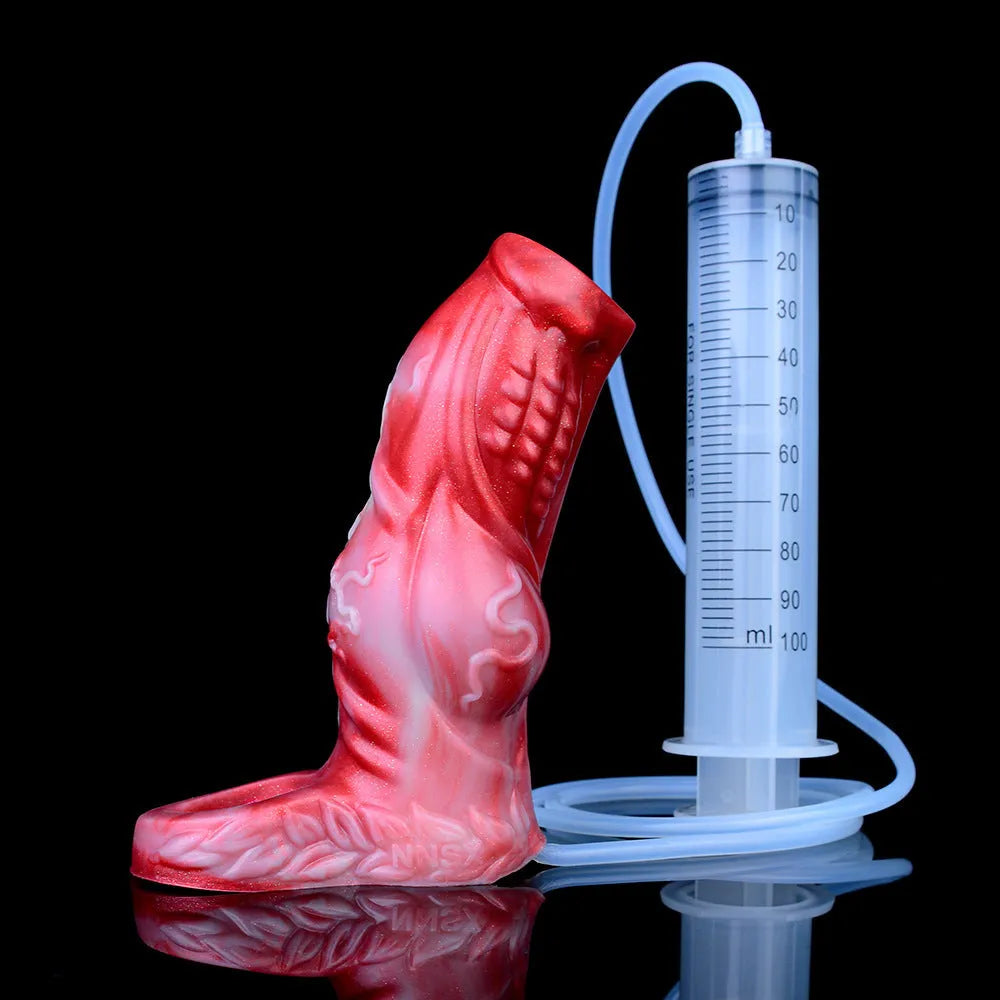 Manual water spray silicone exotic condom toy set with syringe and airbag components in M and L sizes
