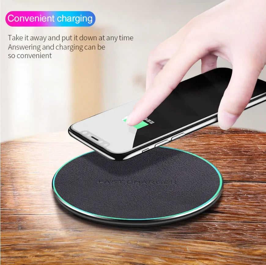 Qi wireless charging pad for iPhone 11 with non-slip silicone ring and included USB-C cable