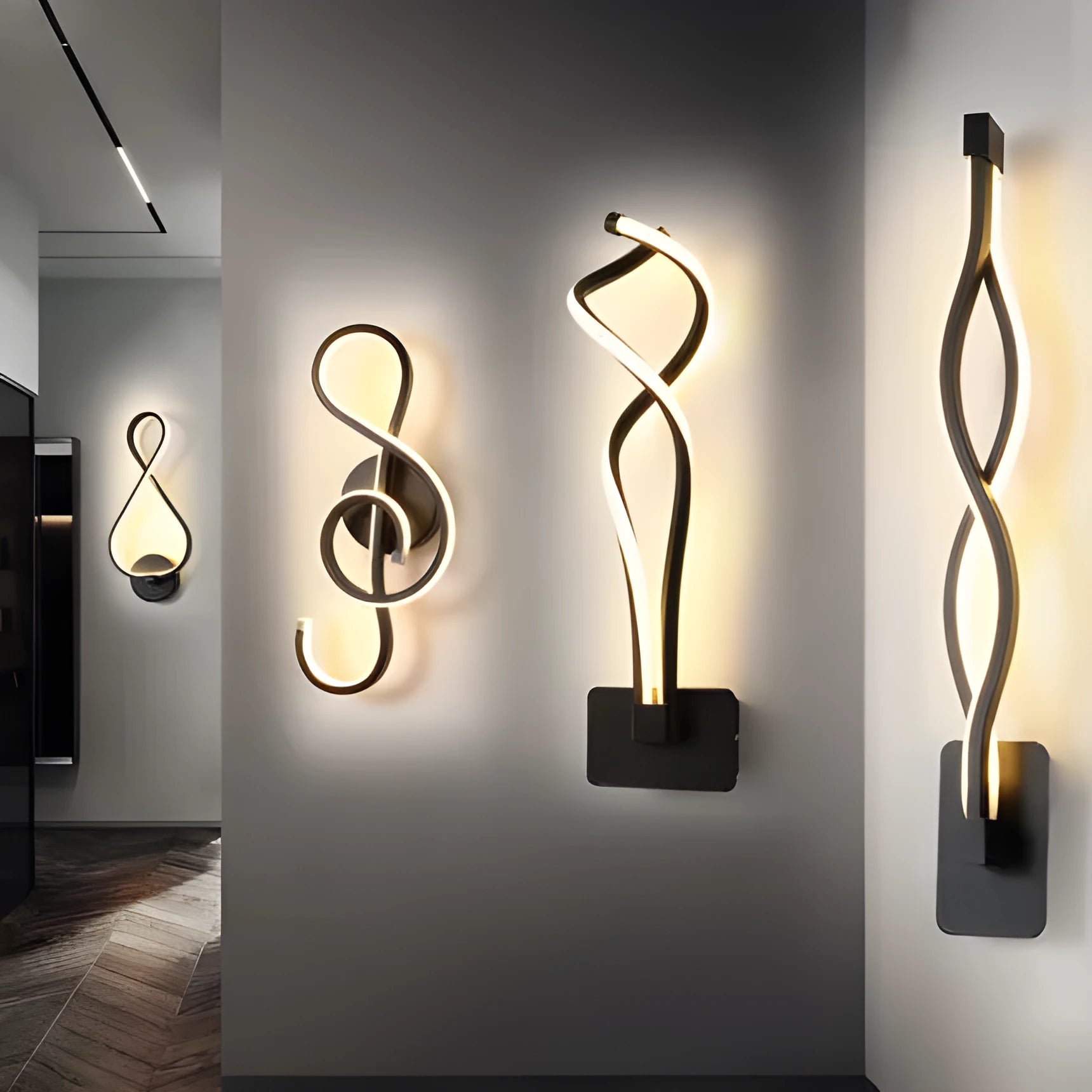 Nordic minimalist LED wall lamp with silicone shade in black finish mounted beside bed