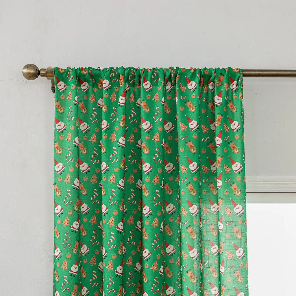 Christmas snowman angel print curtain green red festive window treatment