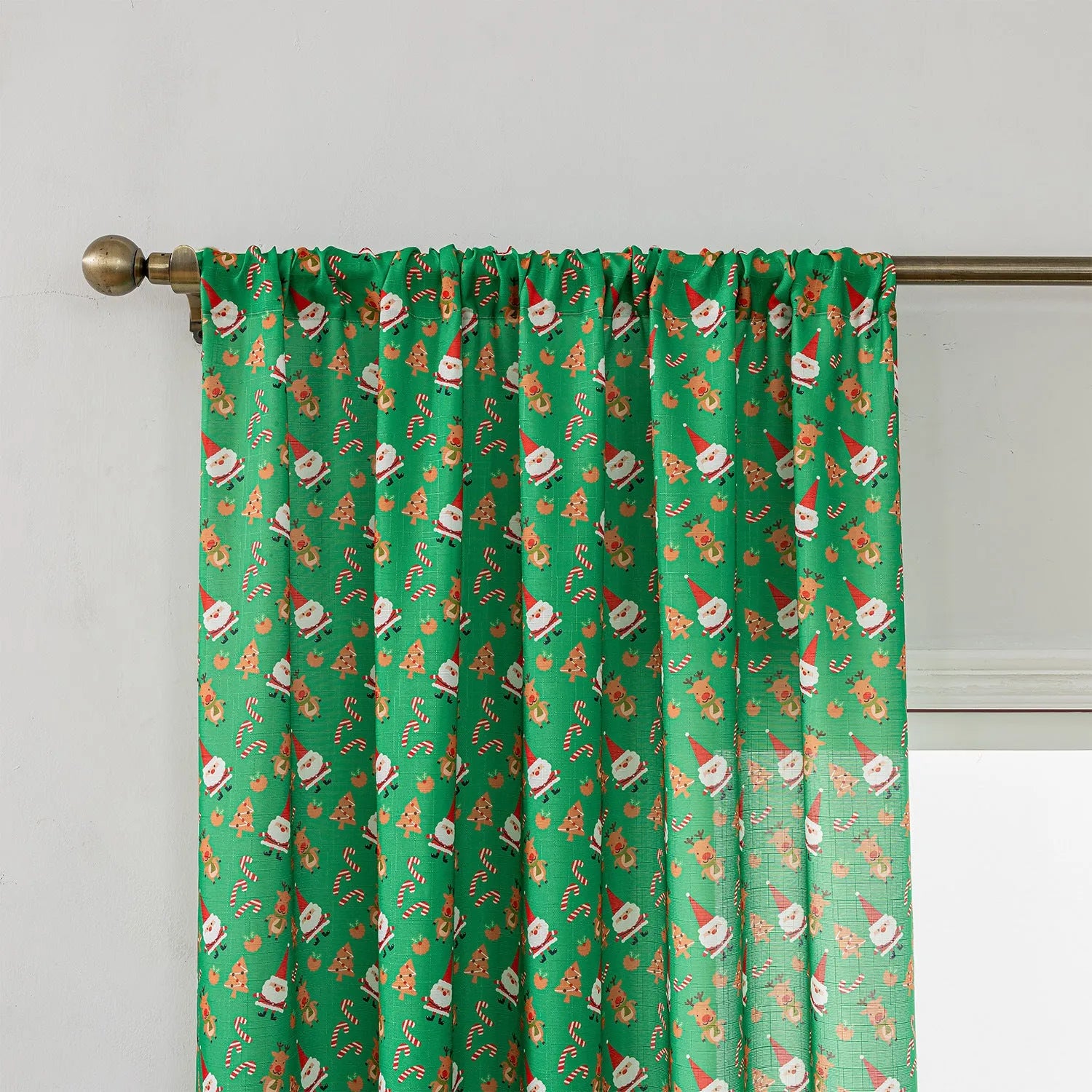 Christmas snowman angel print curtain green red festive window treatment