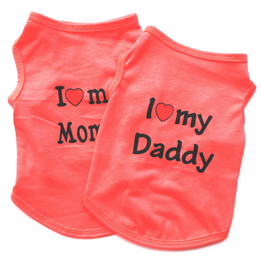 Pet puppy vest in pink with Love Mom text, polyester casual coat