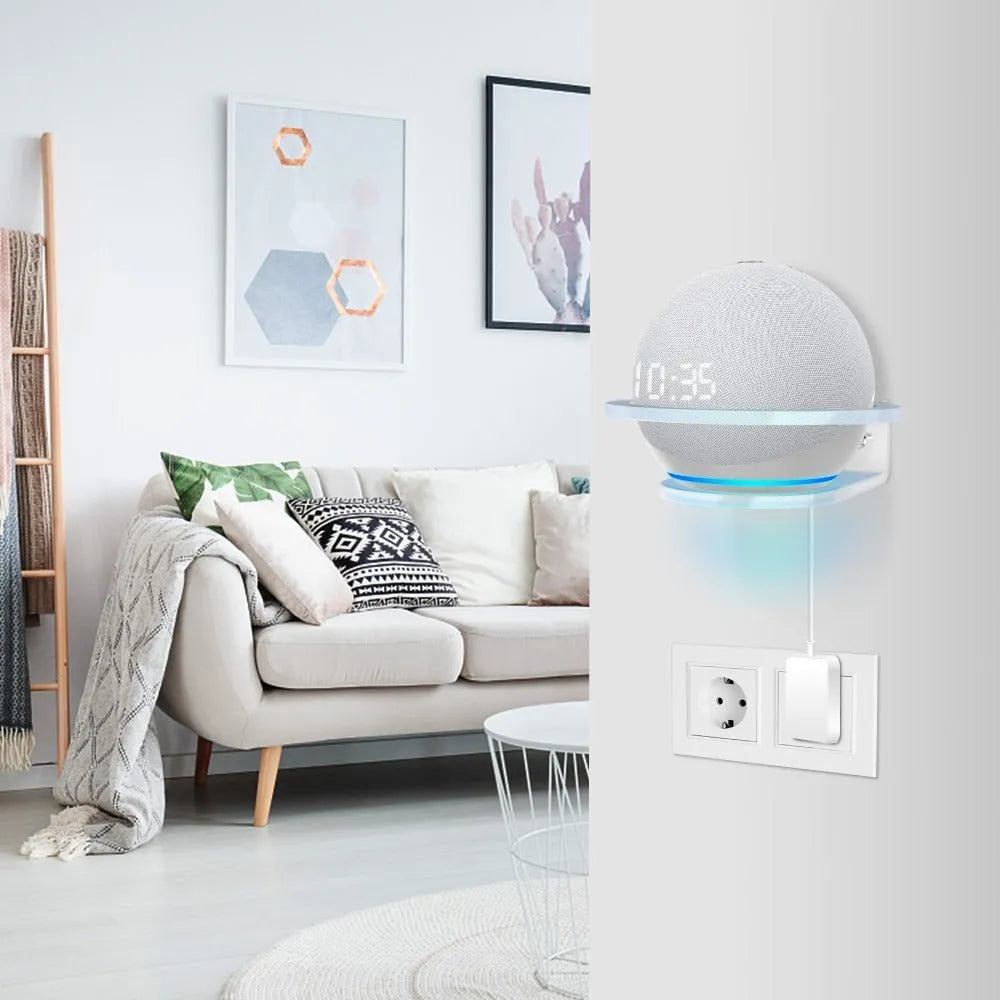 White plastic wall bracket for mounting Echo DOT 4 smart speaker