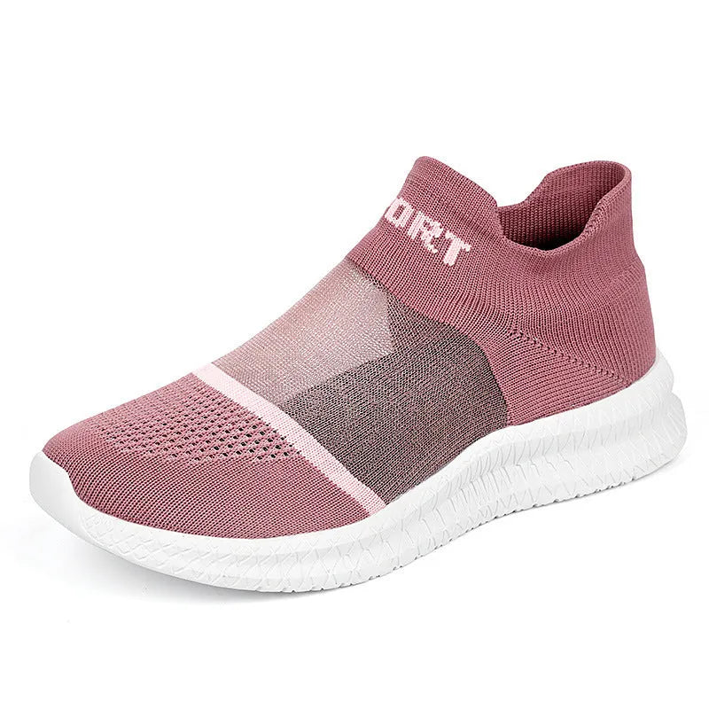 Breathable flyknit sports sock shoes in khaki colour with lace closure and MD sole