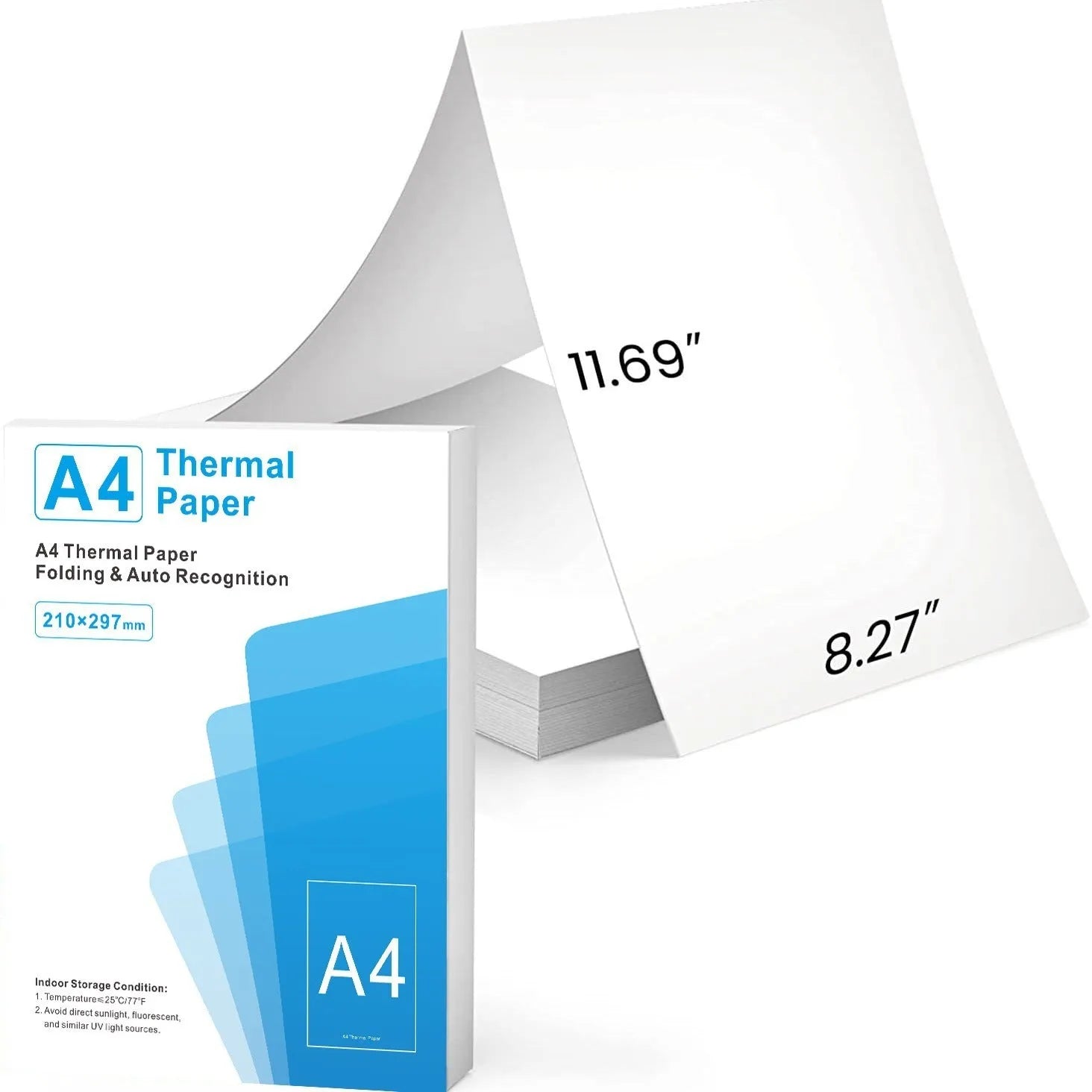 White A4 thermal printer paper sheets in packaging for enterprise use.