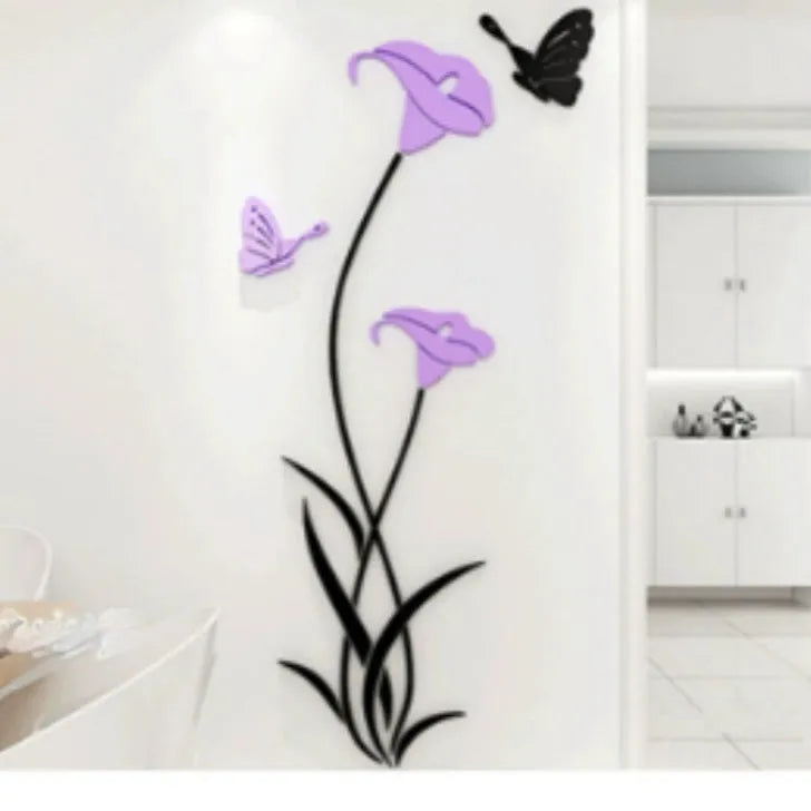 3D stereo acrylic wall stickers in pink, red, silver, sky blue, and violet colour options showing dimensional design