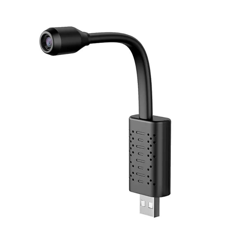 Black V380 wireless USB HD camera showing compact 158mm length on a plain surface.