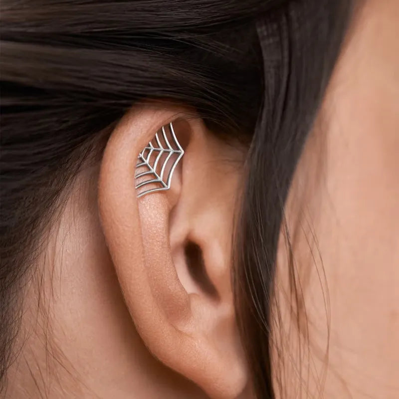 Spider web geometric mesh stud earrings in electroplated gold or silver metal