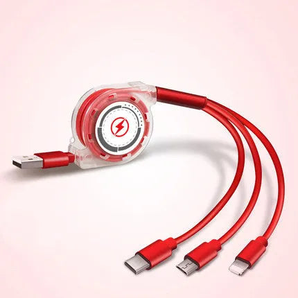 3 in 1 telescopic charging cable extended to 120 cm length with TPE wire and titanium connectors