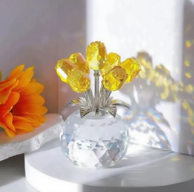 K9 crystal glass rose decoration with geometric Chinese style design in multiple colour options