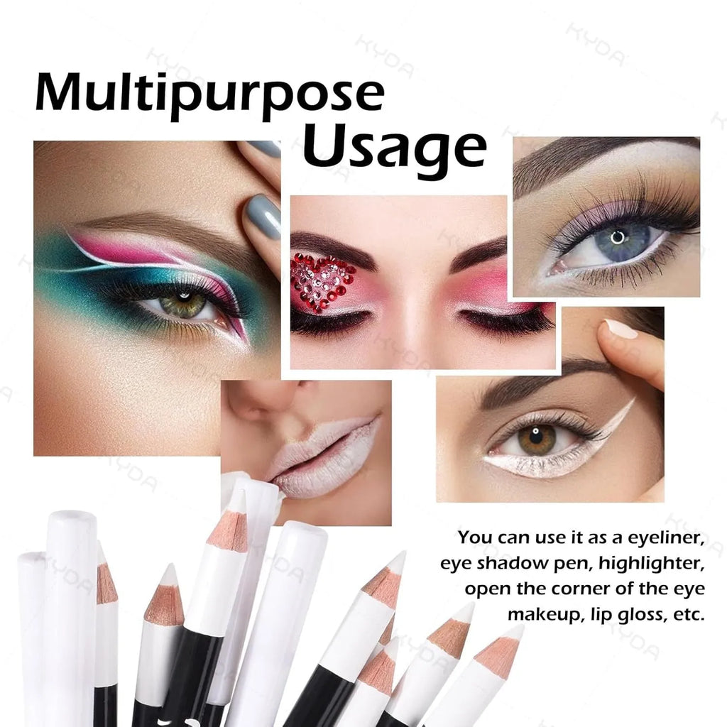 12 white and black waterproof eyeliner pencils with sharpener in retractable makeup set