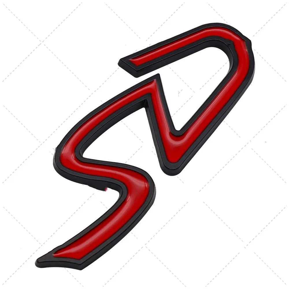 Metal decorative SD pattern car bumper sticker in red and silver colour combination