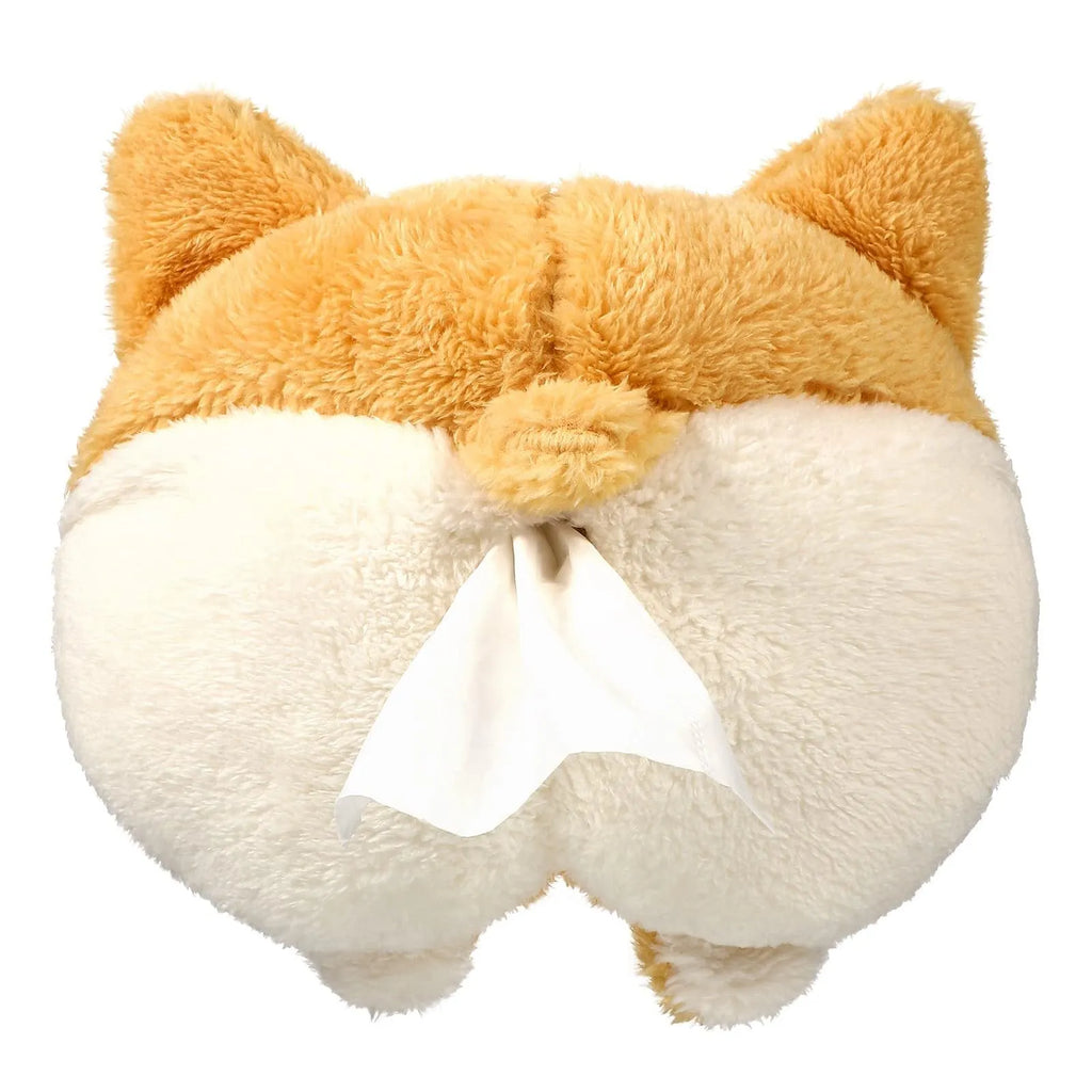 Soft yellow Corgi butt shaped tissue box cover with elastic strap for car sun visor