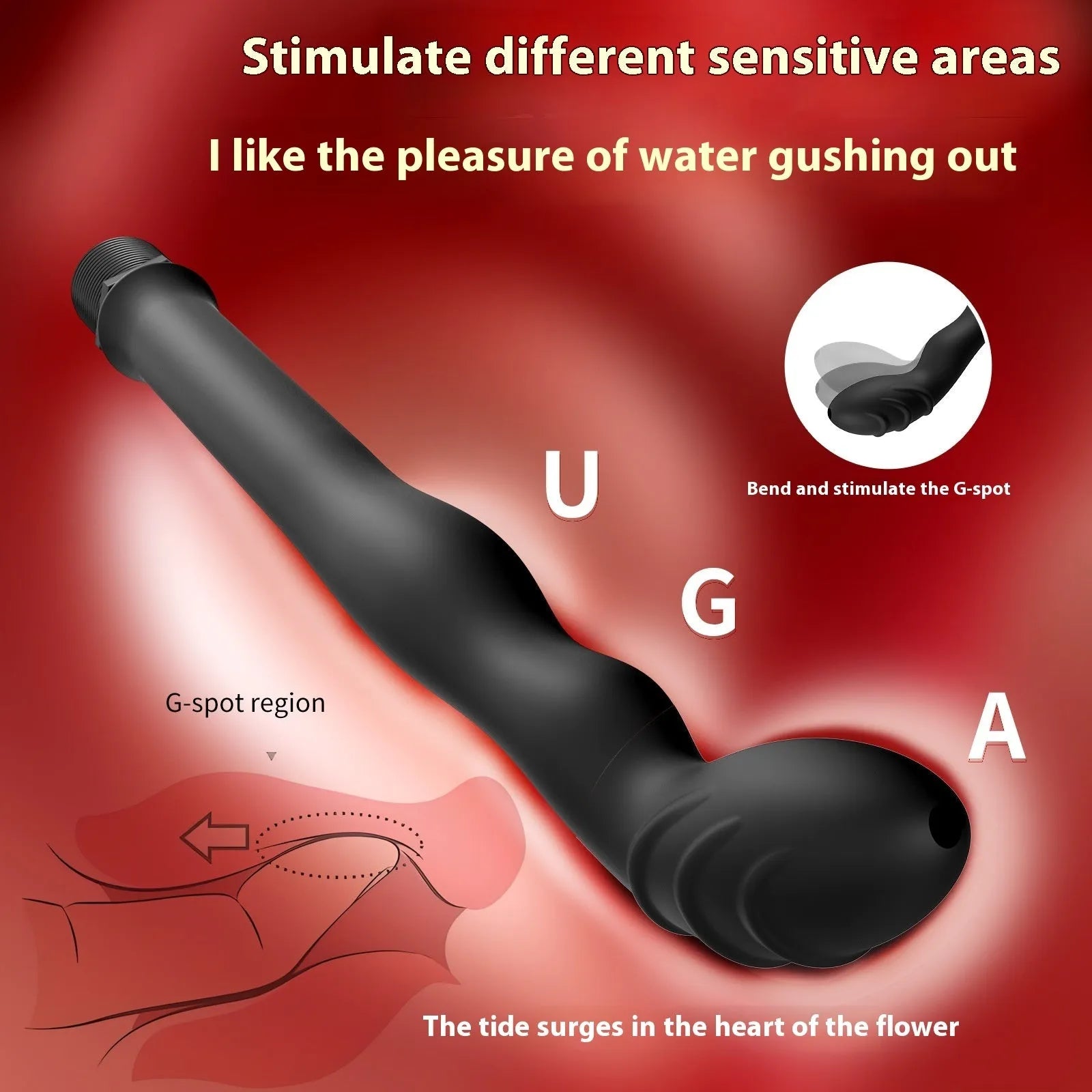 Black silicone hosepipe flusher for rectal irrigation procedures shown in large and small size options
