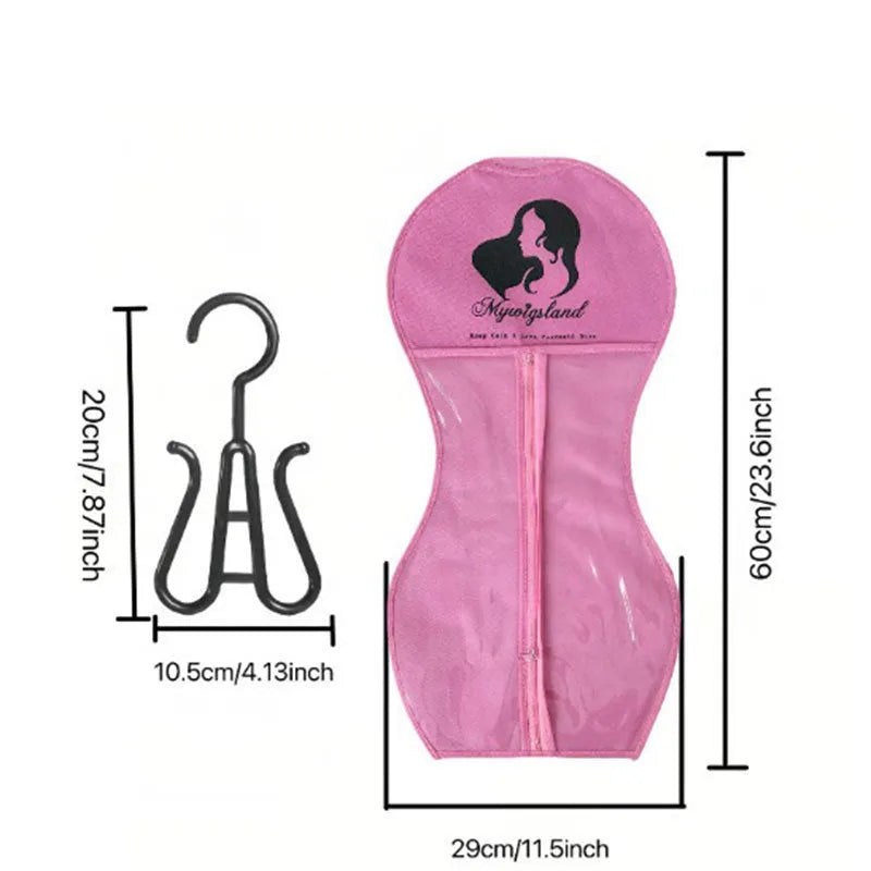 Non-woven zipper dustproof bag 29cm x 60cm for wig storage with hook, black colour